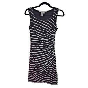 MAX STUDIO Diagonal Ruffle Stripe Black White Bodycon Mini Dress XS Extra Small
